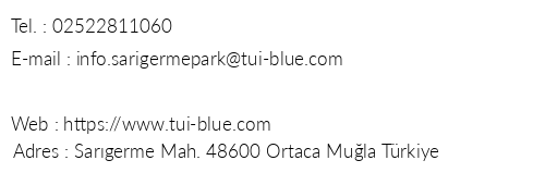 Tui Blue Sargerme Park telefon numaralar, faks, e-mail, posta adresi ve iletiim bilgileri